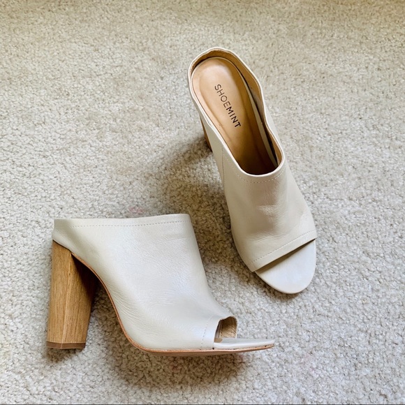 🆕 SHOEMINT Taupe Slip On Block Heel Mules - Picture 5 of 12